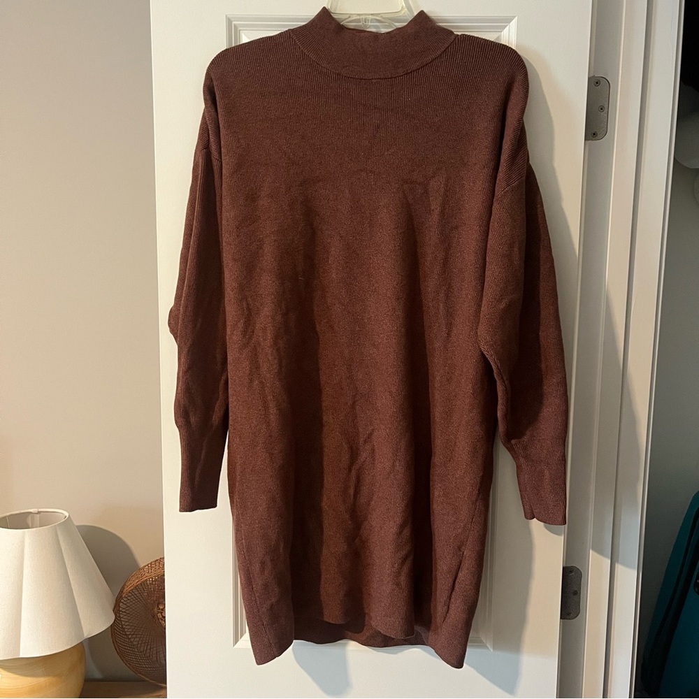 ABERCROMBIE BROWN MINI SWEATER DRESS MOCK NECK